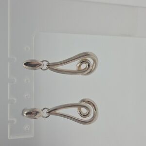 Signed NF Thailand 925 Sterling Silver Curly Dangle Earrings Modernist